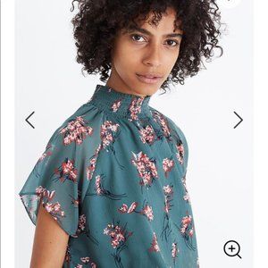 Madewell Smocked Neck Floral Blouse Medium